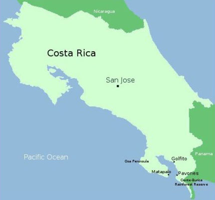 map of costa rica showing pavones